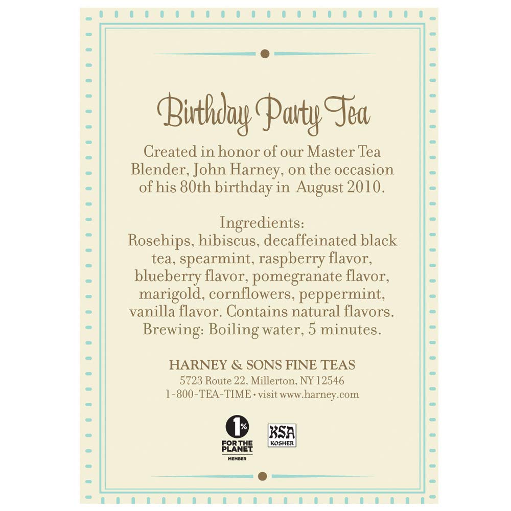 Harney & Sons Birthday Party, 30 Sachets Of Decaffeinated Black Tea