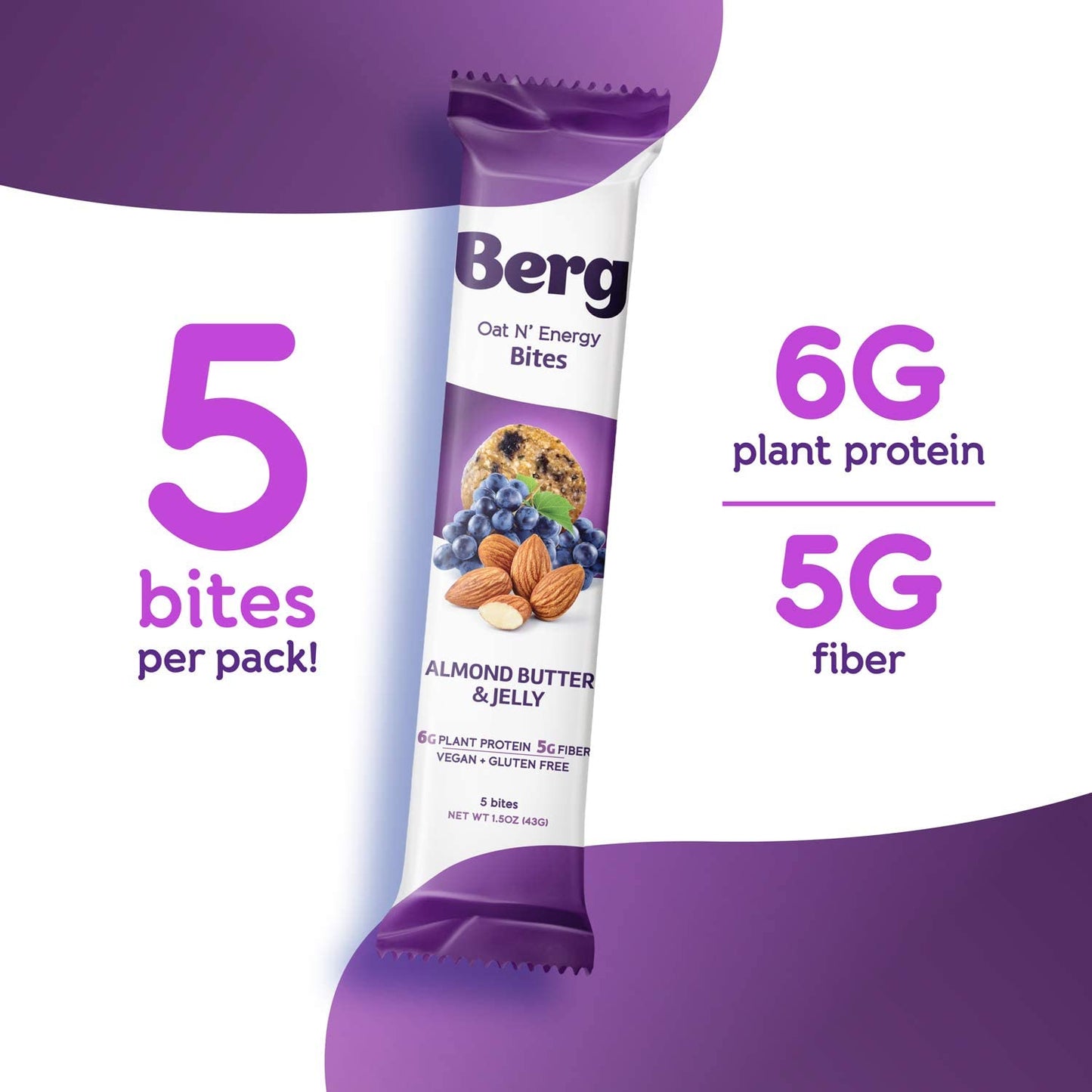 Berg Oat N' Energy Bites - Non-Gmo, Gluten Free, Dairy Free, Soy Free And Vegan - Clean Energy Snack - 1.5Oz, Pack Of 8 (Almond