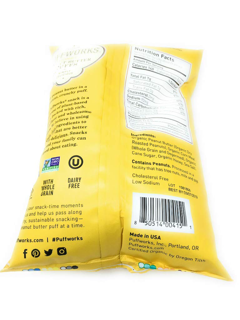 Puffworks Organic Honey Peanut Butter Puffs 3.5 Oz