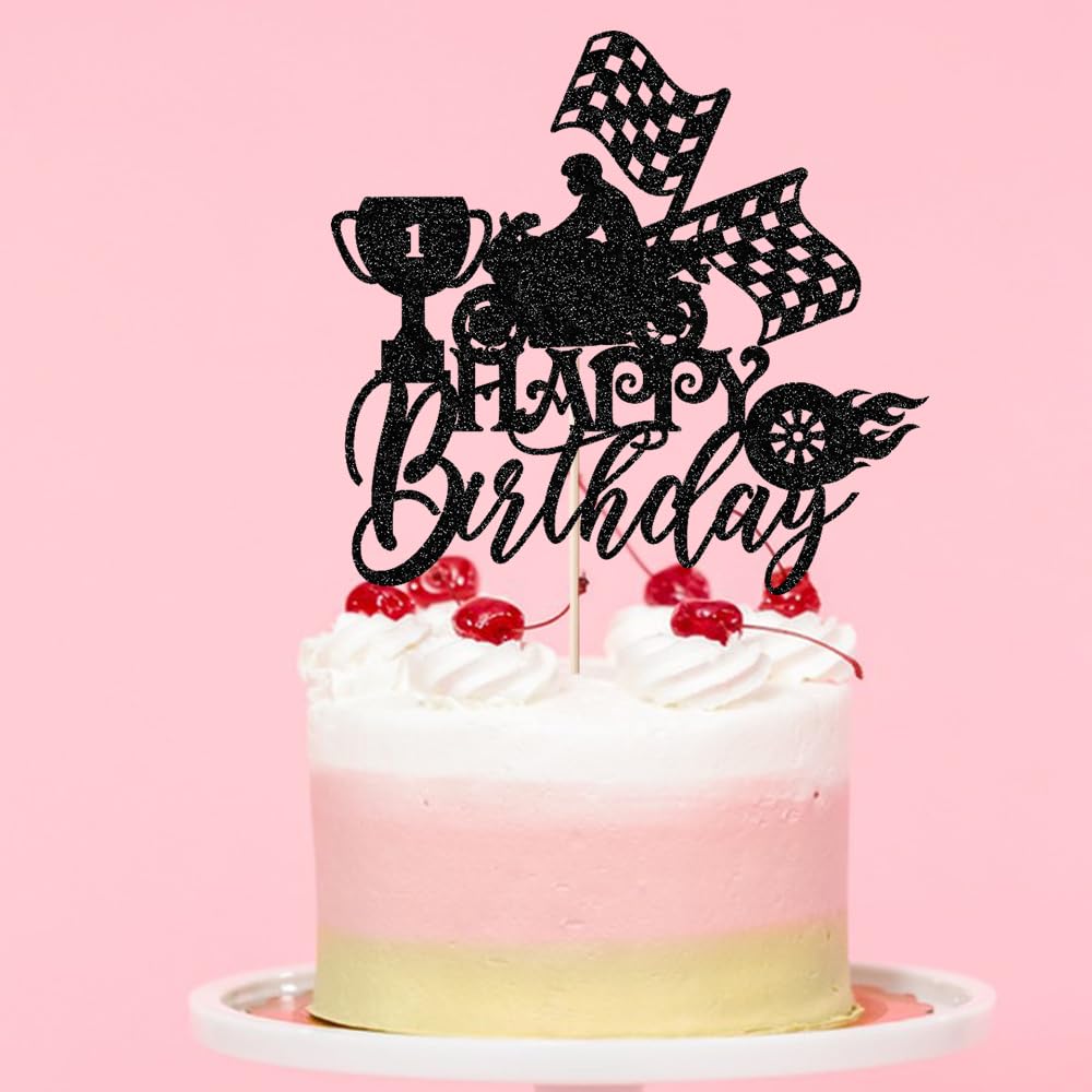 Bejotaa Happy Birthday Car Cake Topper Flag Dinner Flags Race Car Cake Toppers Decorations Party Supplies