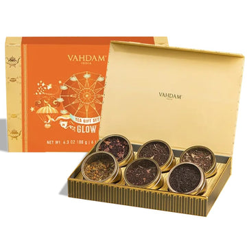 Vahdam, Glow - Assorted Tea Gift Set, 6 Teas In Luxury Gift Box | Premium Tea Gift Sets | Gluten Free & Non Gmo | Gifts For Women, Gifts For Men, Gifts For Men/Women