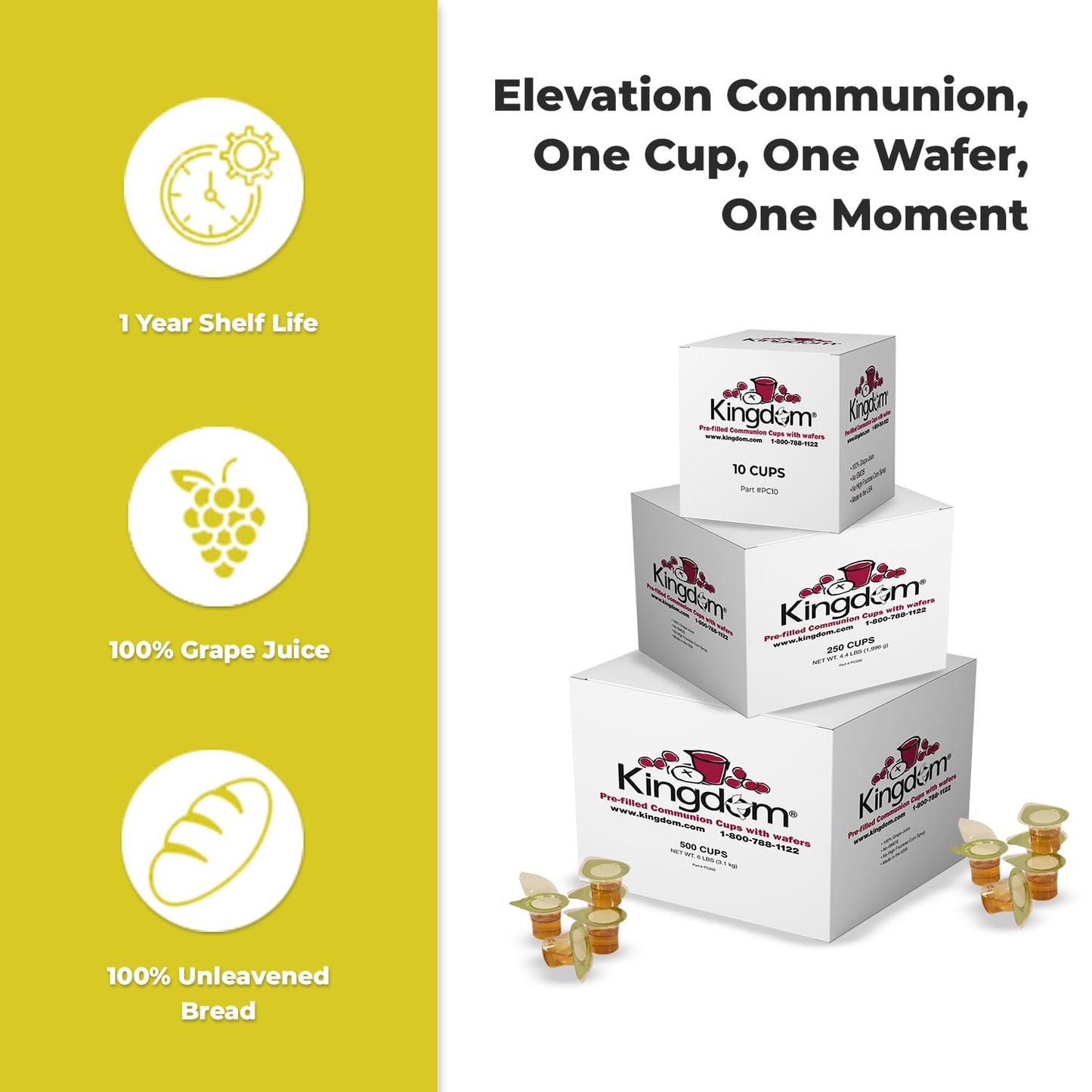 Kingdom Prefilled Communion Cup With Wafers(100 Ct - White Juice) Sealed In A Single-Serving Container With One-Year Shelf Life,