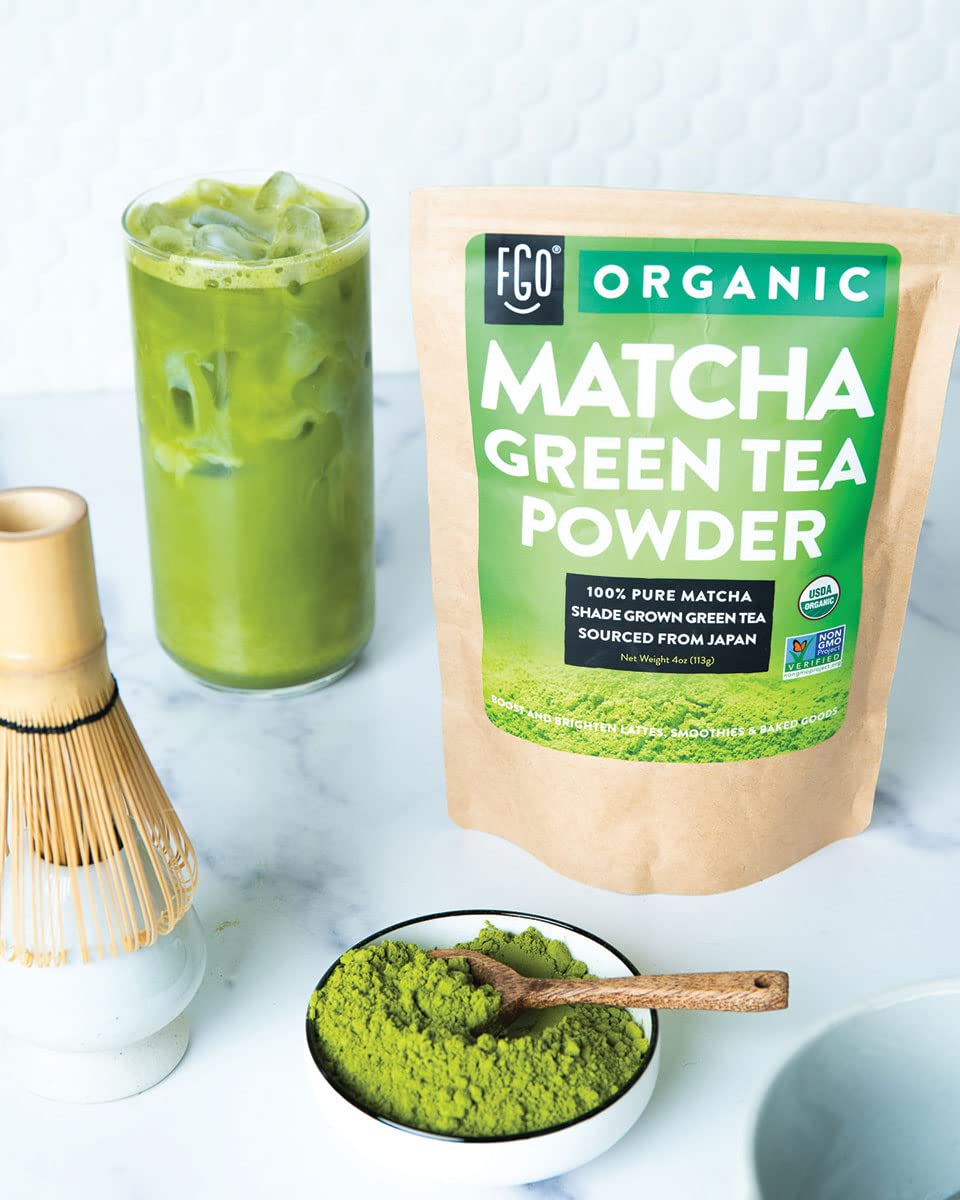 FGO Organic Matcha Green Tea Powder, Japanese Culinary Grade, Resealable Bag, 16oz, Packaging May Vary (Pack of 1)