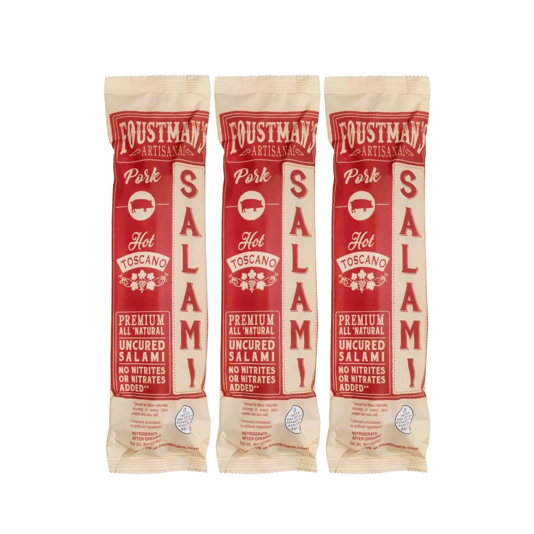 Foustmans Artisanal Salami Nitrate-Free Naturally Cured (Pack Of 3) (Hot Toscano)