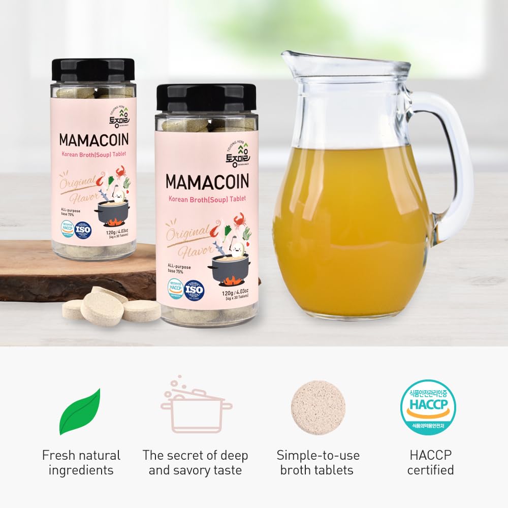 Tojongherb Mama Coin Soup Base Tablet/Korean Seafood Broth Tablet/ 4.03Oz / 0.14Oz X 30Tablets/ Seafood Vegetable Stock/Anchovie