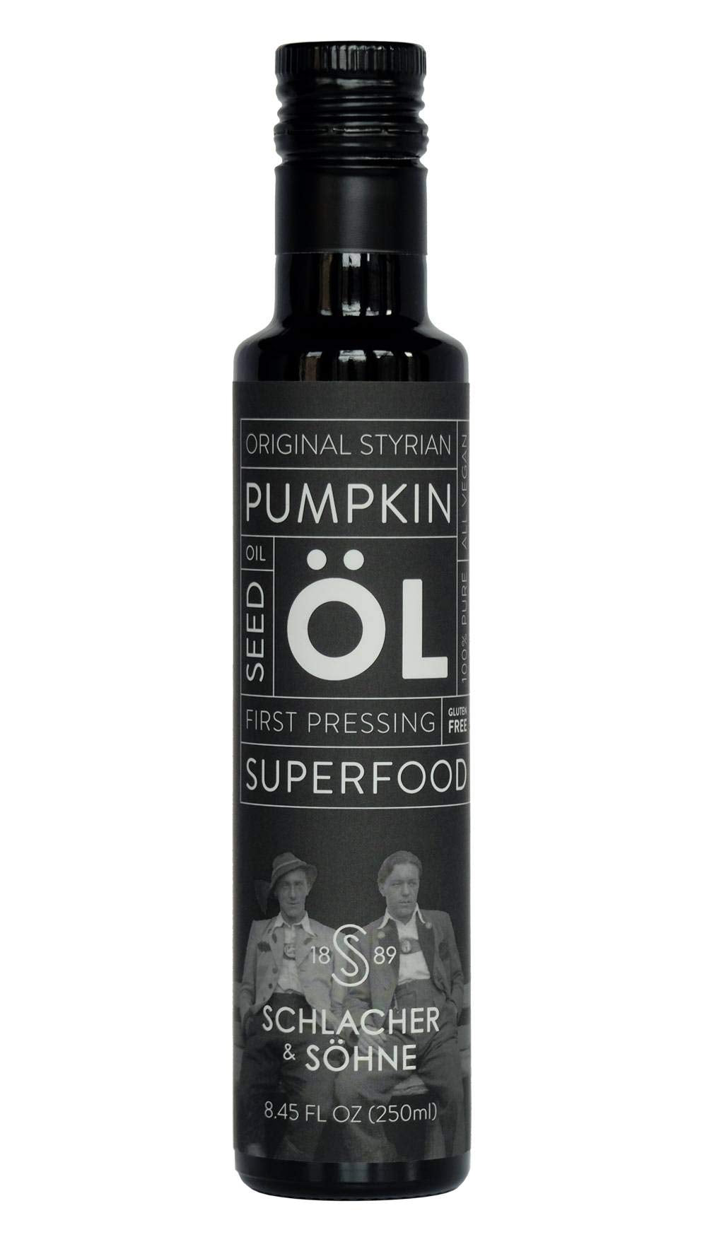 S SCHLACHER & SÖHNE Styrian Pumpkin Seed Oil, 100% Pure, Cold Pressed, Vegan, 8.45 Fl Oz (Pack of 1)
