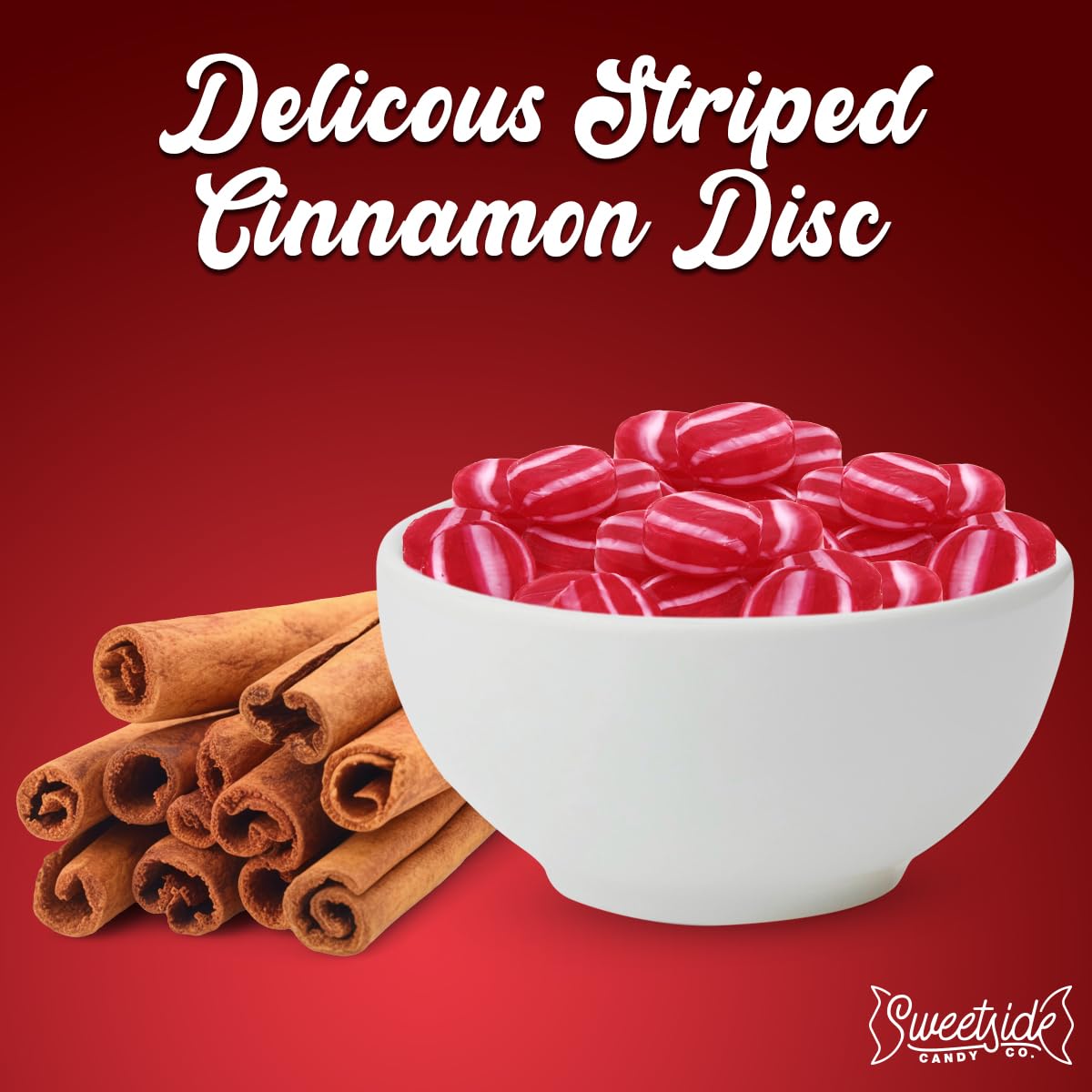 SWEETSIDE CANDY CO. Striped Cinnamon Discs, 2 lb Bag, Individually Wrapped, Bold Flavor