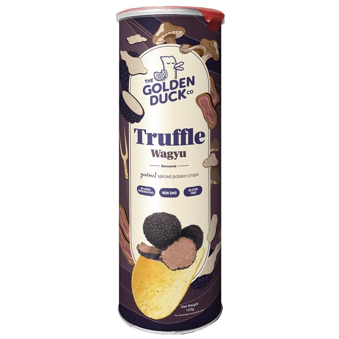 The Golden Duck Truffle Wagyu Potato Crisps, Bold & Savory Flavor, Gluten Free, 4.9 oz Canister (Pack of 2)