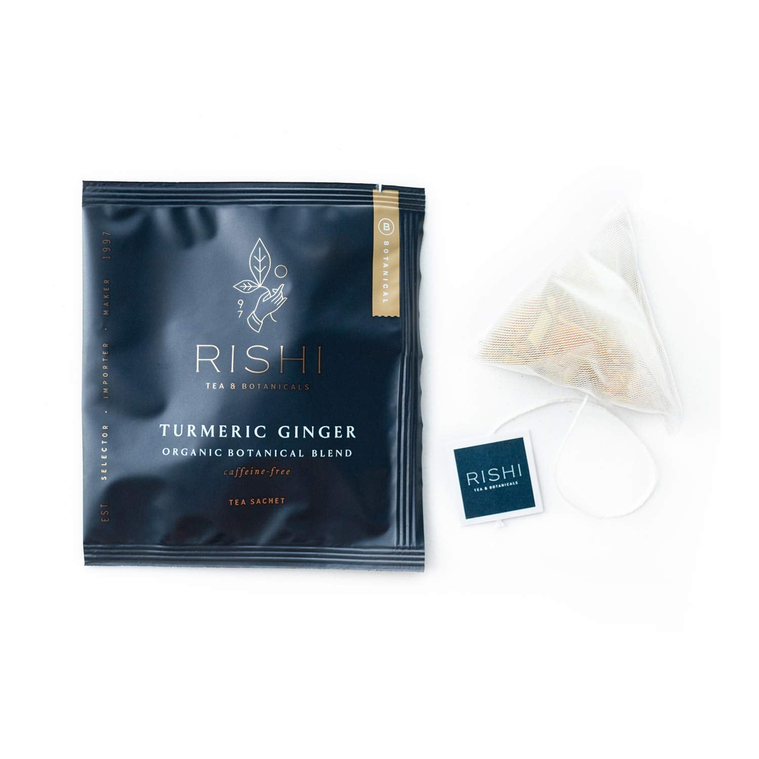 Rishi Tea Turmeric Ginger Herbal Tea - Organic Caffeine Free Ayurvedic Digestive Blend - 50 Count Sachet Bags