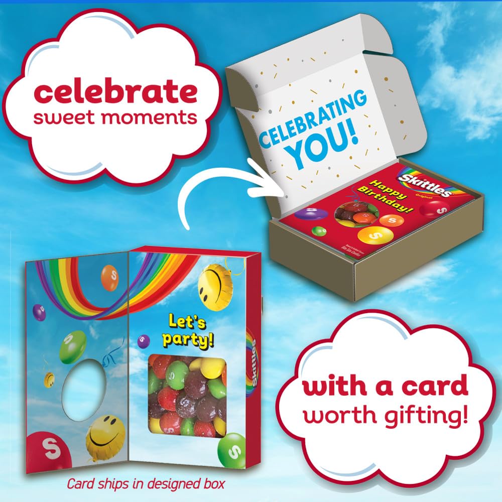 Skittles Original Chewy Candy Happy Birthday Card & Gift Box All In One Birthday Present For All Ages, 11.28 Oz Box