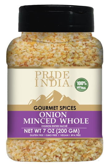 Pride Of India Minced Onion - Gluten Free, Vegan, Non-GMO - 7 oz (200 gm) - Sweet & Salty Flavor for Ramen, Soups, Marinades, D
