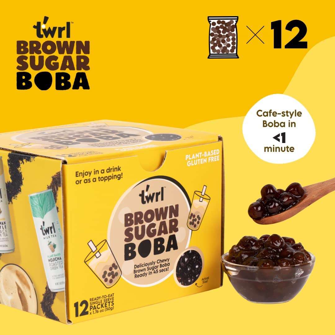 Brown Sugar Boba 12 Pack Box - Instant - Ready in less than 1 Minute - Plant-Based