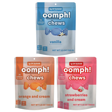 Oomph! Sweets Creamiscle Chews Variety Pack Low Sugar Taffy, High Fiber Vegan Candy, Low Carb, Low Calorie Snack, Keto-Friendly,