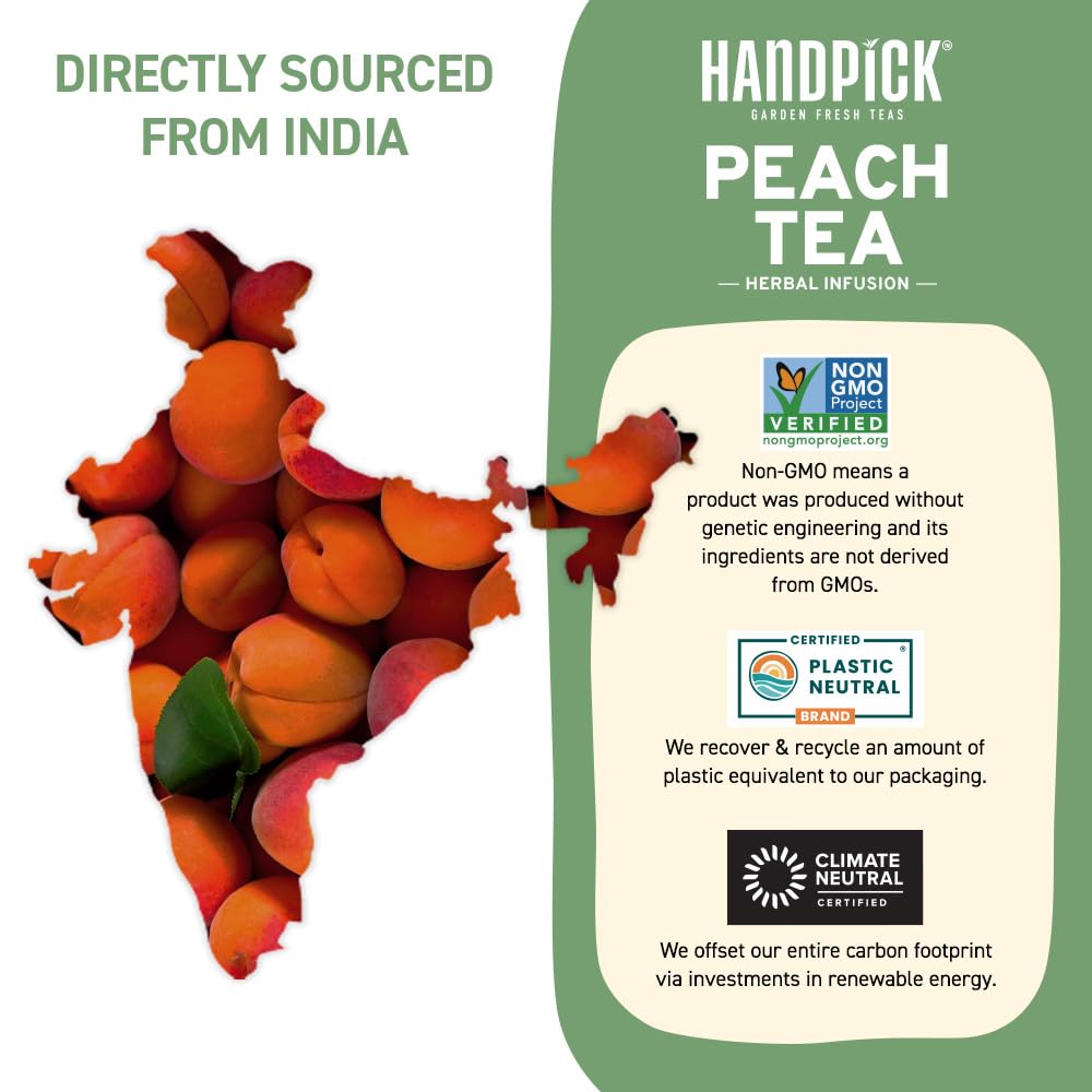 HANDPICK Peach Tea Bags, Herbal Tea with Hibiscus, Cinnamon, Ginger, Caffeine-Free, 80 Count