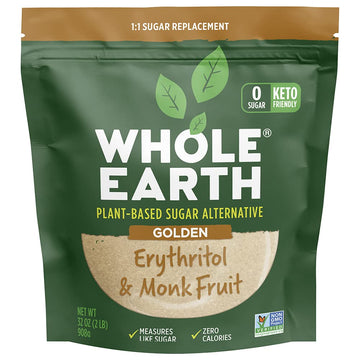 Whole Earth Plant-Based Sugar Alternative, Golden Sweetener Erythritol & Monk Fruit, Zero Calories, 32oz (2lb)