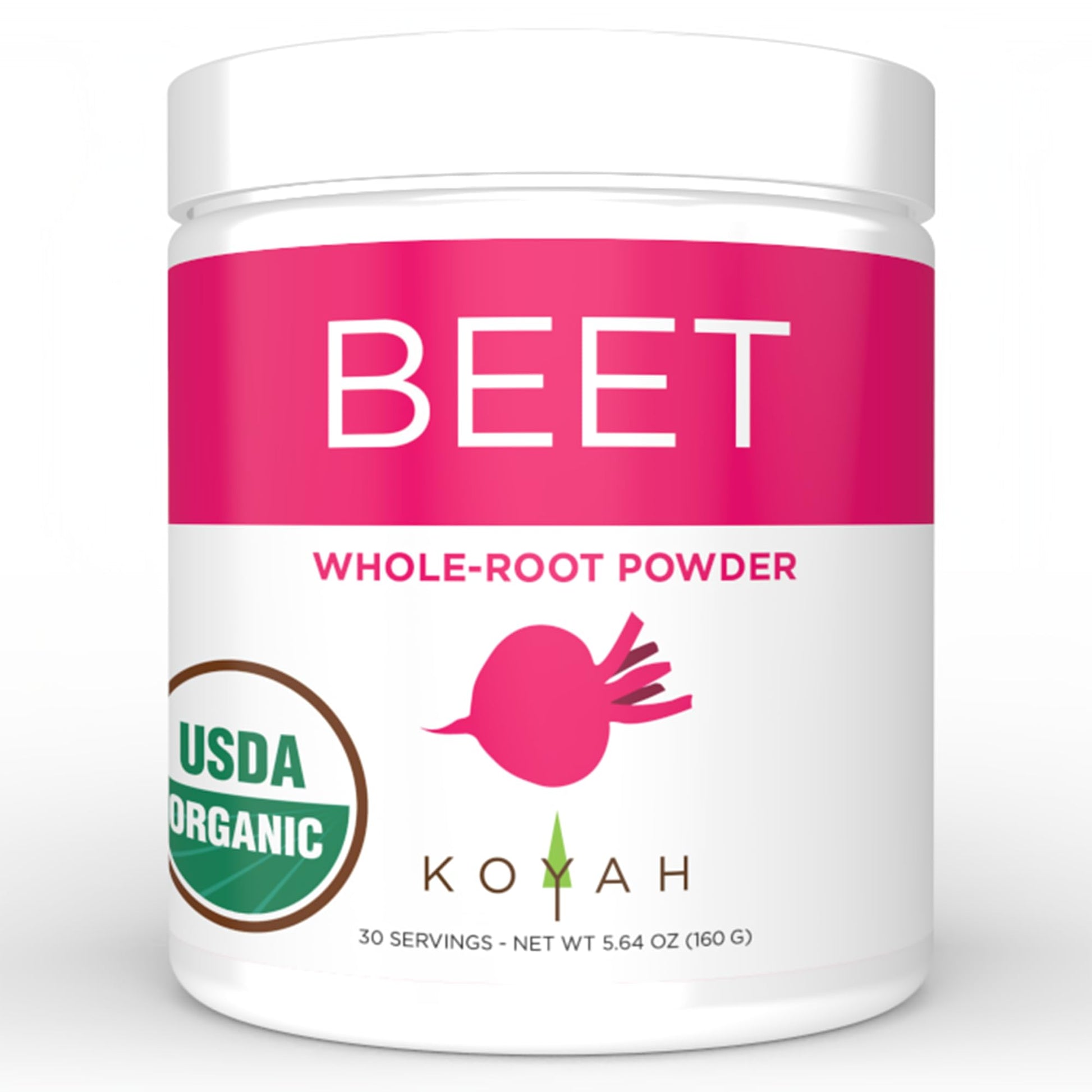 KOYAH - Organic USA Grown Beet Powder (1 Scoop = 1/2 Beet): 30 Servings, Freeze-Dried Beetroot, Whole-Root Powder, Add to Water,