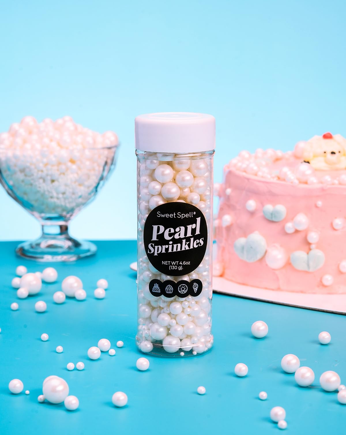 Sweet Spell White Pearl Sprinkles For Cake Decorating (130G/ 4.6Oz) - Sugar Candy Ball Pearls For Cupcakes, Ice Cream Toppers, A