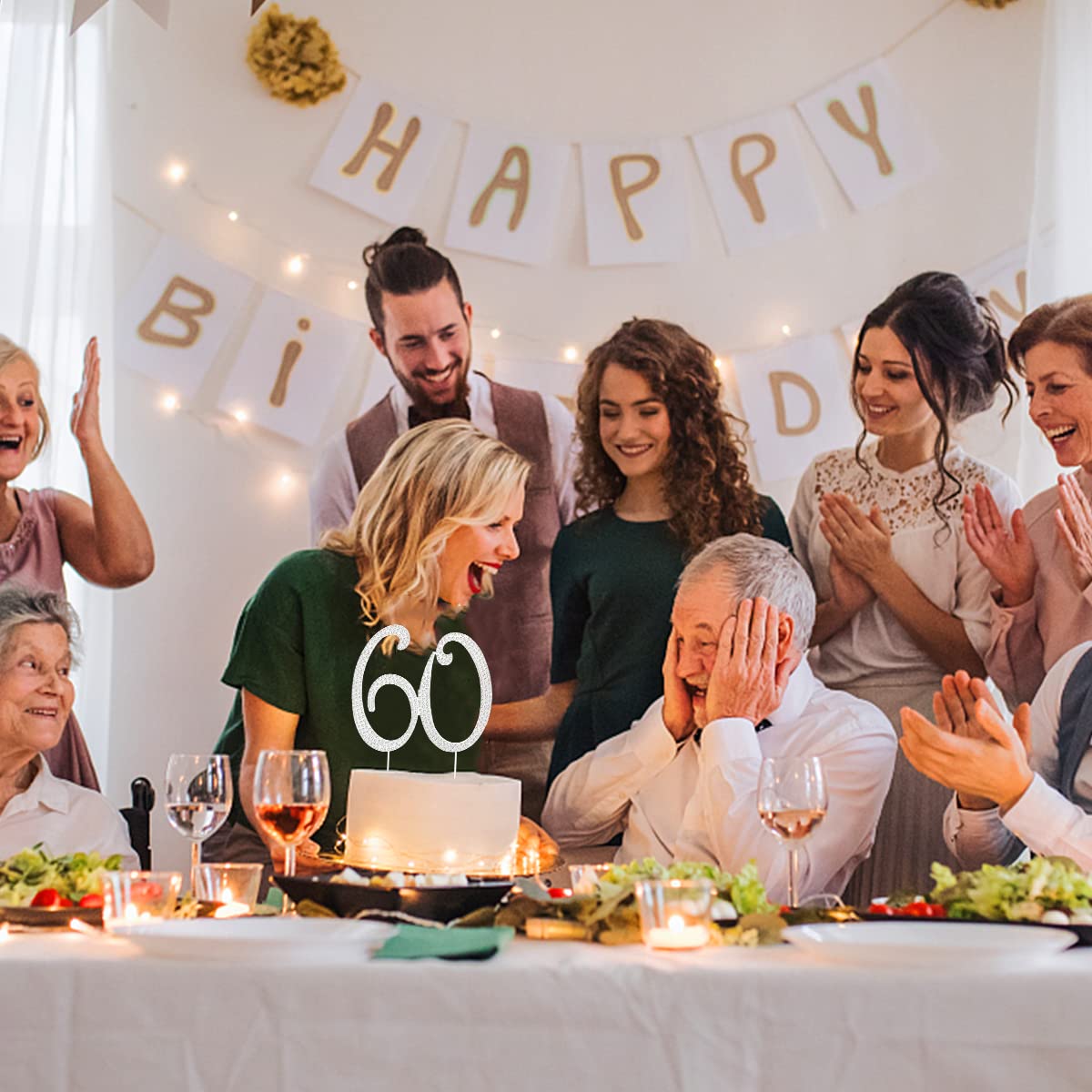 60Th Birthday Decorations Women 60 Cake Topper 60Th Birthday Cake Topper Silver Rhinestone Diamond Bling Anniversary Wedding Cak