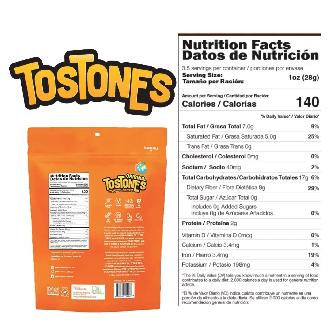 Prime  t Tostones Green Plantains Crunchy Chips, 3.53 Oz per Unit, ORIGINAL Flavored, 8 Pack