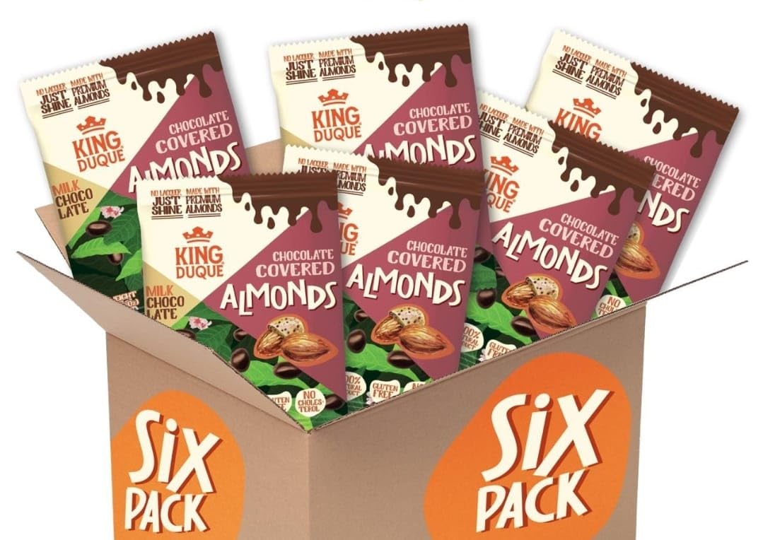 KINGDUQUE, SIX PACK, Milk Chocolate Covered Almonds - 6 Units of Bag of 75g (2.65 oz) - Made with Premiun Chocolate - With a lay