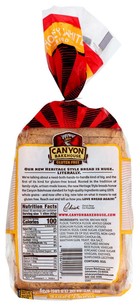 Canyon Bakehouse Gluten Free Heritage Style Honey White Bread,, 24 Oz (Pack Of 6)