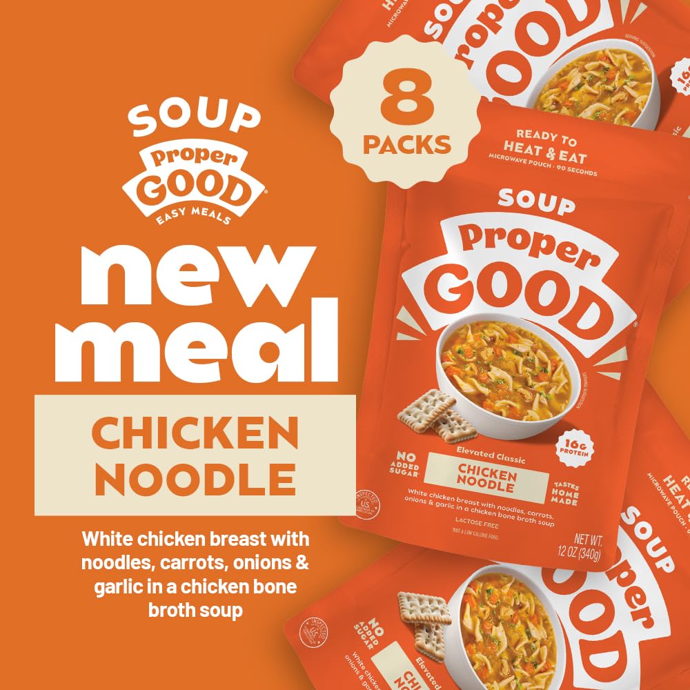 Proper Good Chicken Noodle Soup | Bone Broth Soup with Egg Noodles | Flavorful, Low-Carb Meal | Easy Lunch or Dinner with 16 Pro