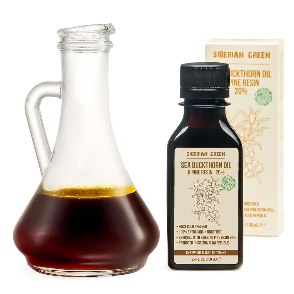 Siberian Sea Buckthorn Oil with Pine Cedar Resin Pure Natural 100% Extra Virgin Cold Pressed 100 ml / 3.4 fl oz