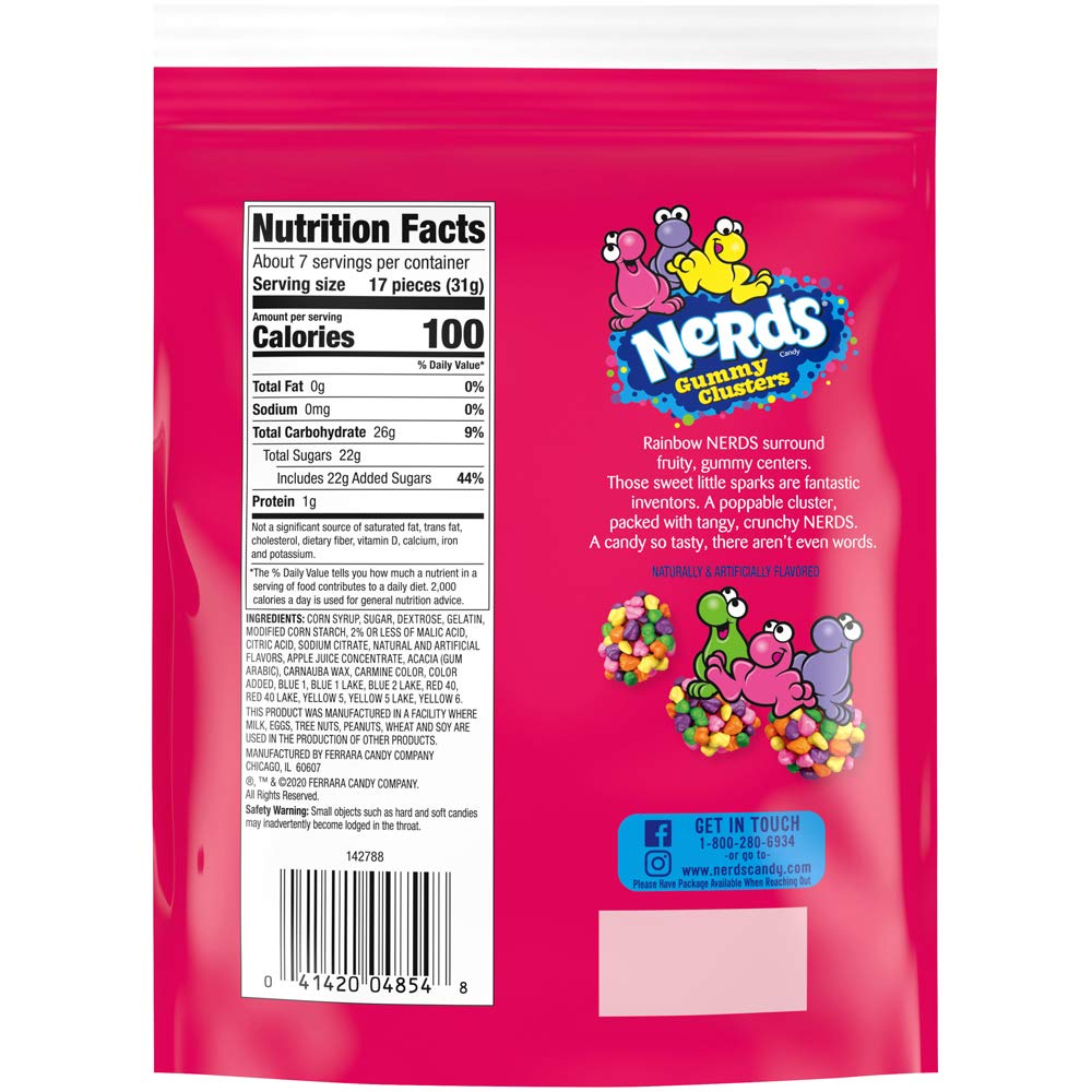Nerds Gummy Clusters, Summer Candy, Rainbow, Resealable 8 Ounce Bag (Pack of 6)
