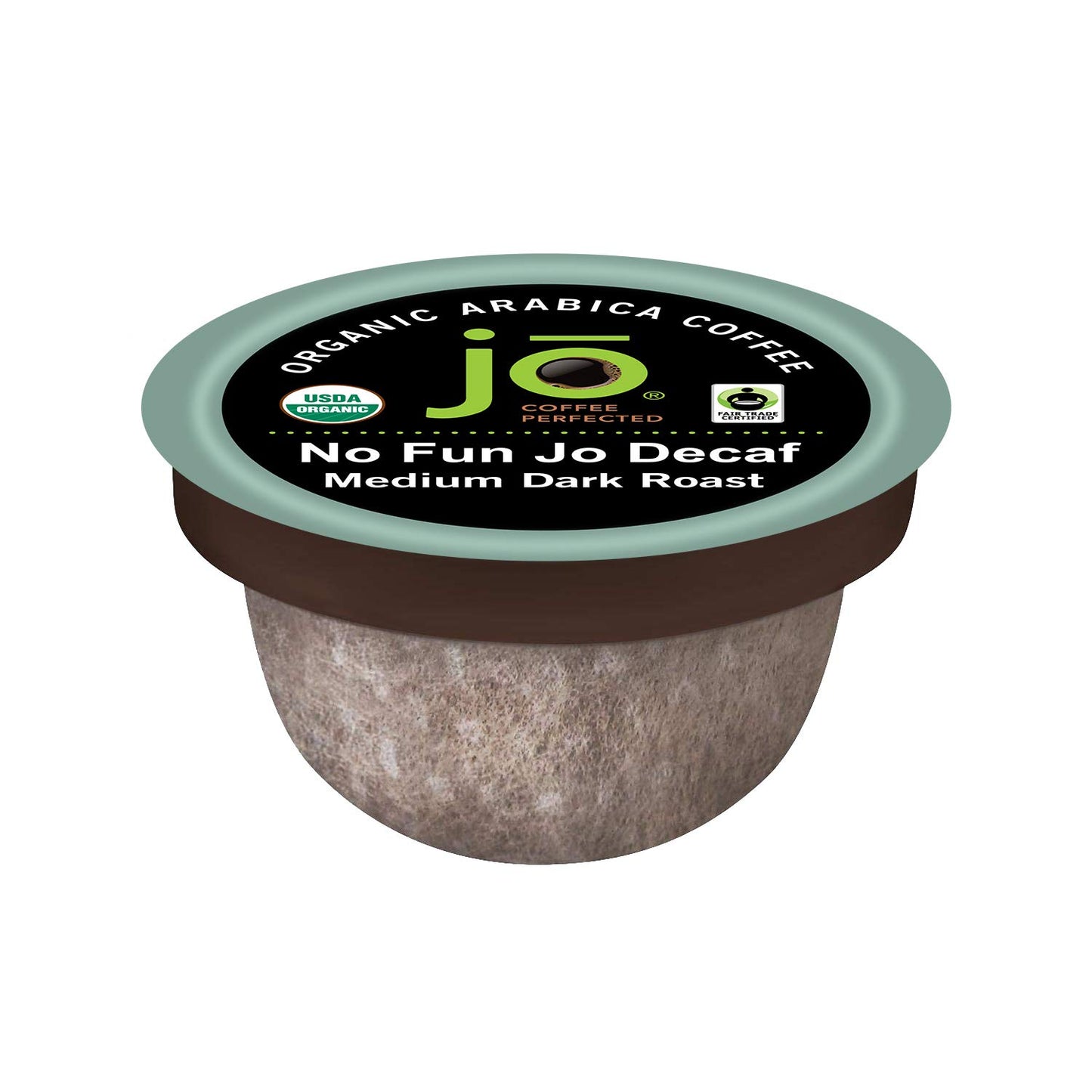 Jo Coffee No Fun Jo Decaf Medium/Dark Roast - 12 Organic Compostable Pods for Keurig, Fair Trade, Swiss Water Process