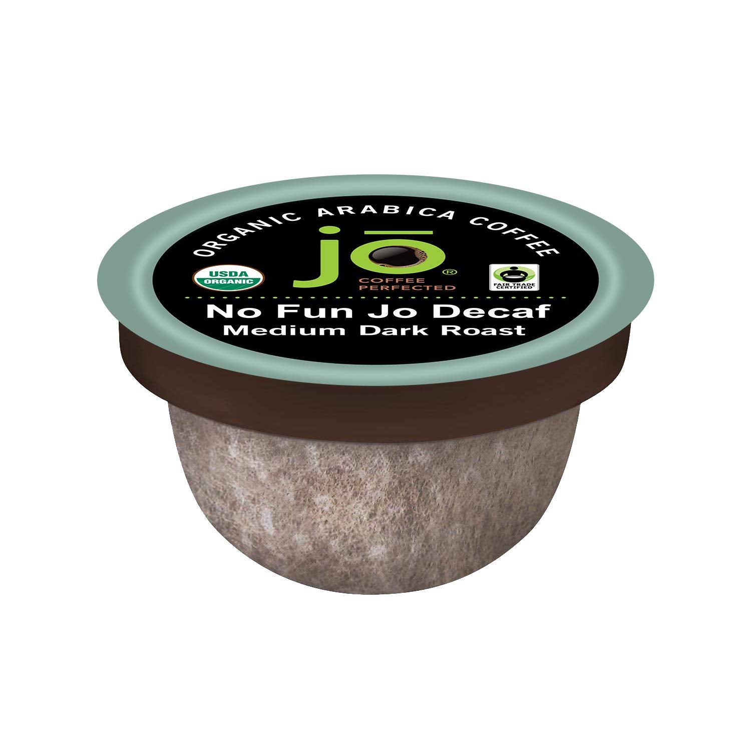 Jo Coffee No Fun Jo Decaf Medium/Dark Roast - 12 Organic Compostable Pods for Keurig, Fair Trade, Swiss Water Process