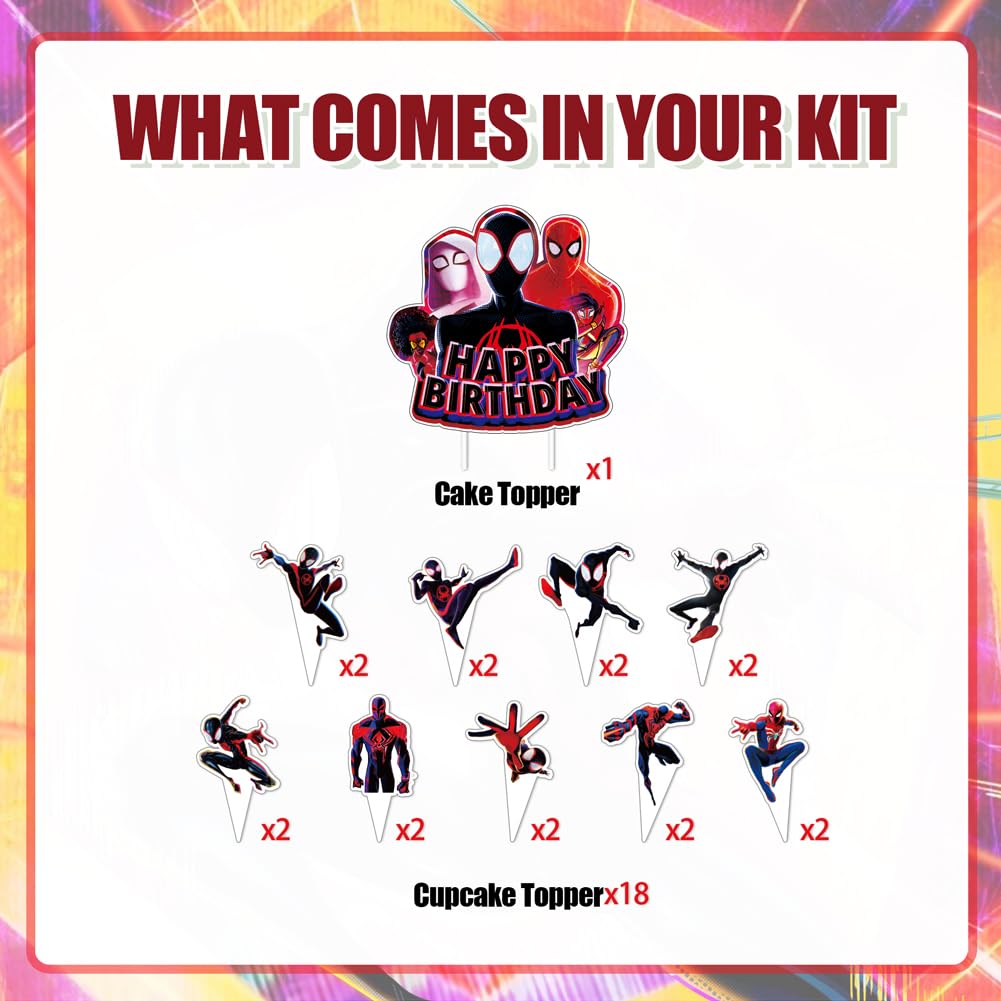 Spider Verse Party Decoration, Spider Miles Cake Toppers, Vr Spider Theme Party Cupcake Toppers Decoration, Spider Miles Birthda