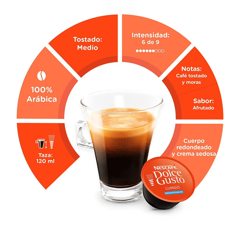 Dolce Gusto Coffee Pods, Lungo Decaffeinato, 16 Count, Pack of 3, Model 12074533