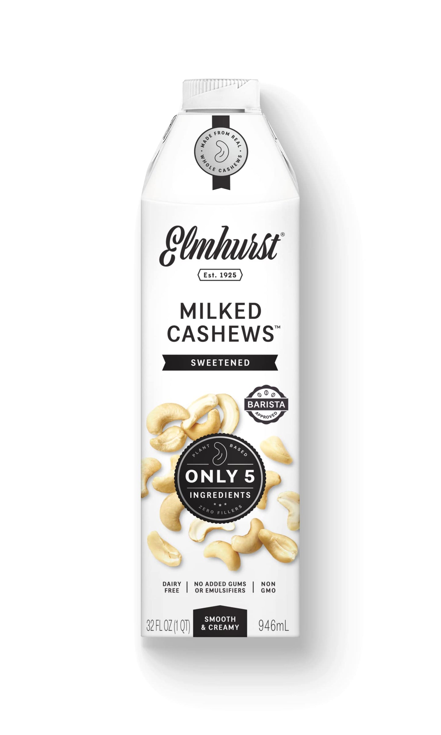 Elmhurst Cashew Milk - Dairy-Free, Vegan, Gluten-Free - 32 Ounce (Pack of 6)