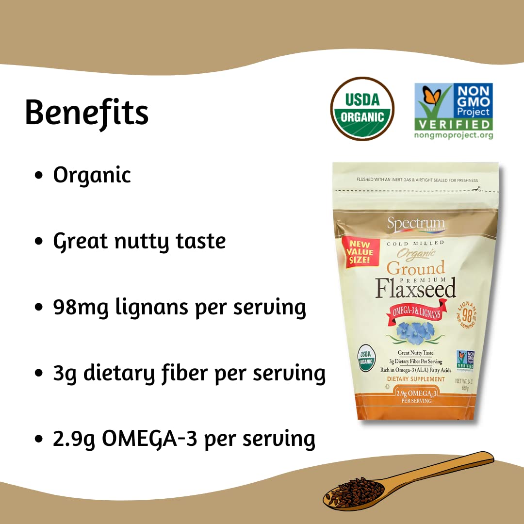 Spectrum Essentials Organic Ground Flaxseed, 24 Oz.