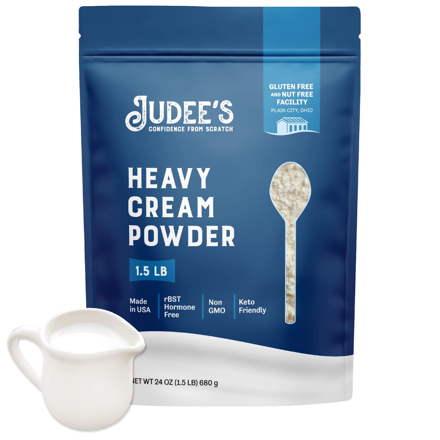 Judee s Gluten Free Heavy Cream Powder - Keto Coffee Creamer Blend - Reconstituted Heavy Cream for Sauces & Baking - Shelf-Stable Creamer for Long-Term Storage - 1.5 lb