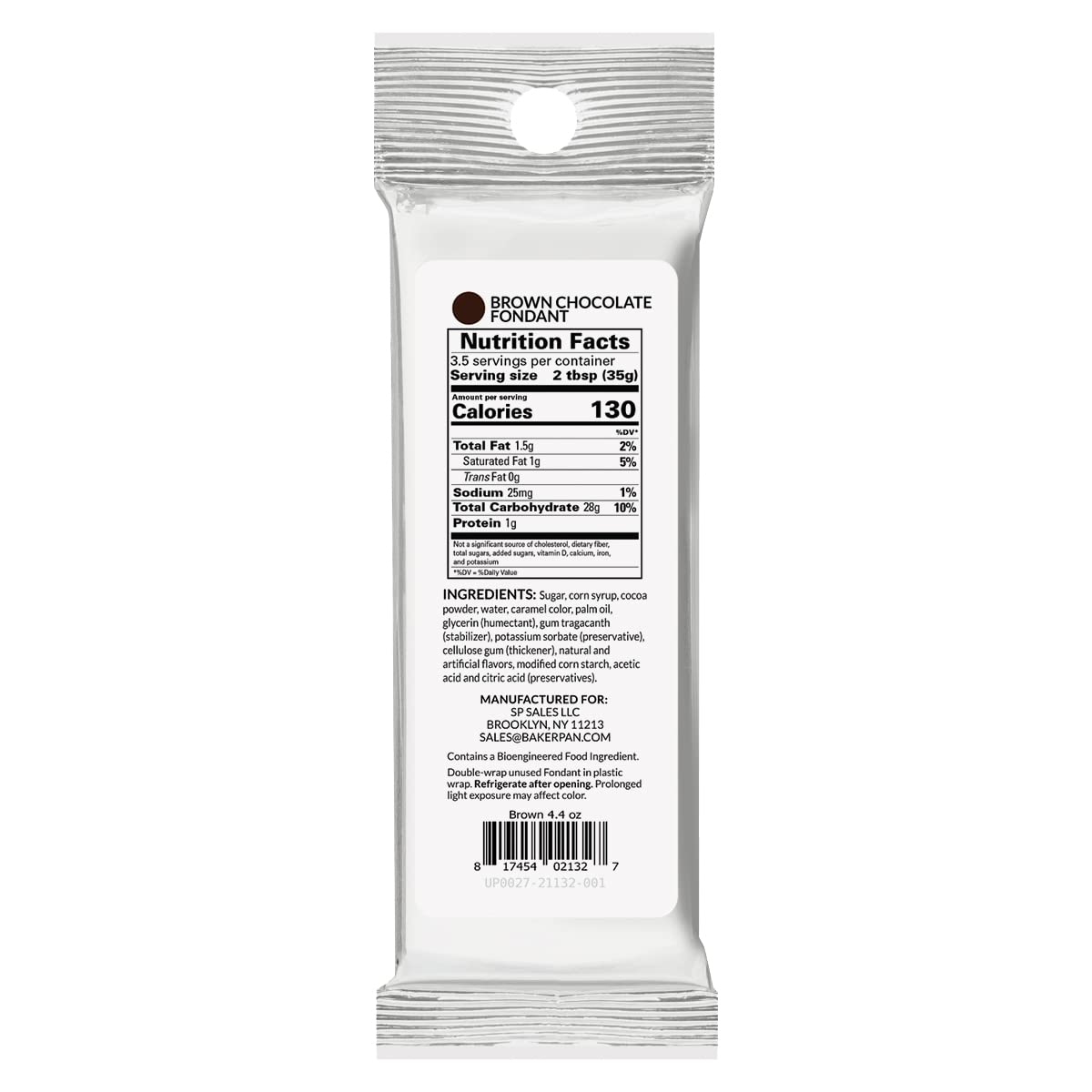Bakerpan Premium Rolled Brown Fondant For Cake Decorating, Chocolate Flavor - 4.4 Ounces (Made In Usa)