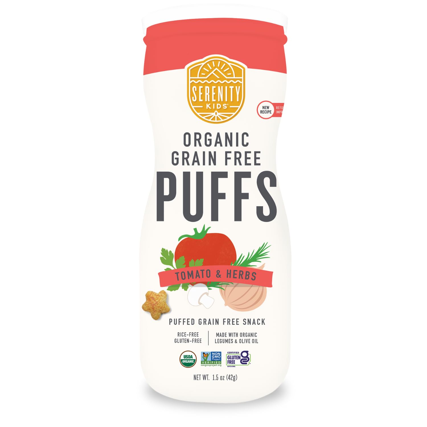 Serenity Kids 6+ Months Grain-Free Allergen-Safe Puffs for Toddlers & Babies - No Grains, Gluten, Nuts, Rice - Organic Veggies, 