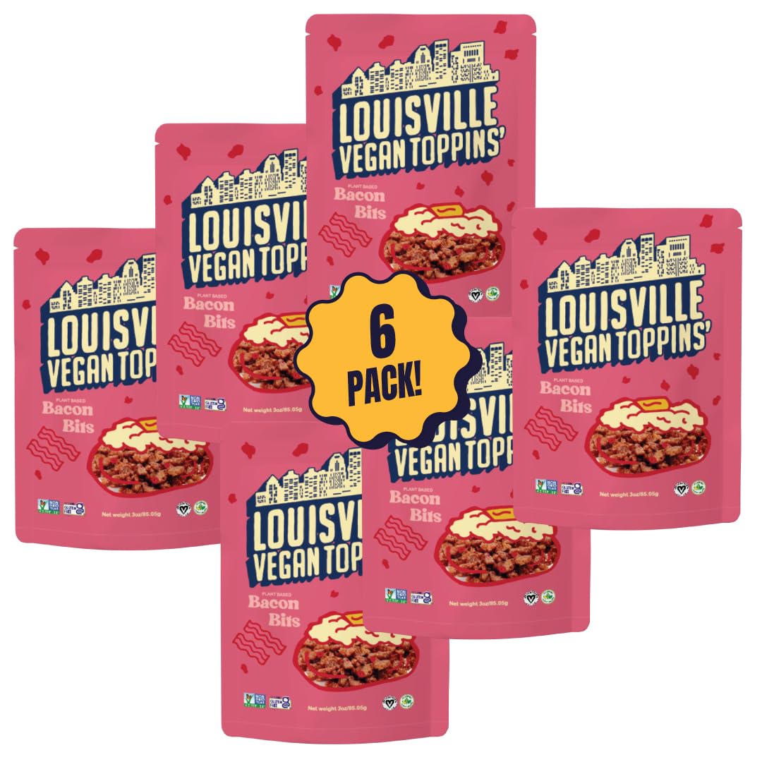 Louisville Vegan Jerky – Toppins’ Bacon Bits, Vegetarian And Vegan Meat - Non-Gmo Soy Protein, Gluten-Free High Protein Vegan Snacks (3 Oz, 6 - Pack)