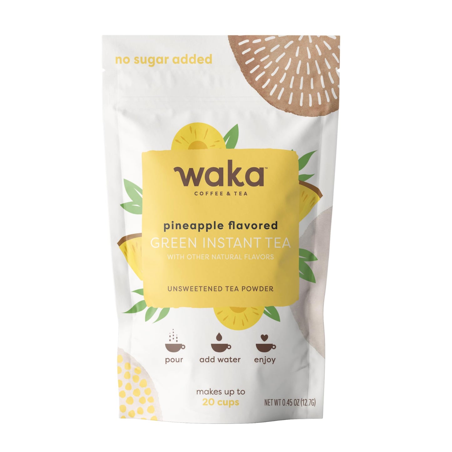 Waka Instant Green Tea Mix, Pineapple Flavored - 100% Tea Leaves, No Additives, Unsweetened Travel Size Tea Powder - Easy Quick