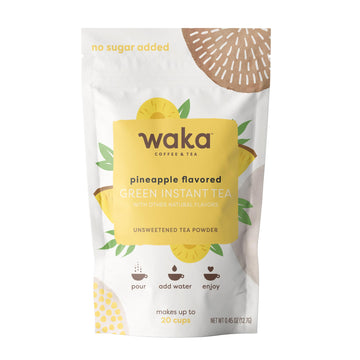 Waka Instant Green Tea Mix, Pineapple Flavored - 100% Tea Leaves, No Additives, Unsweetened Travel Size Tea Powder - Easy Quick