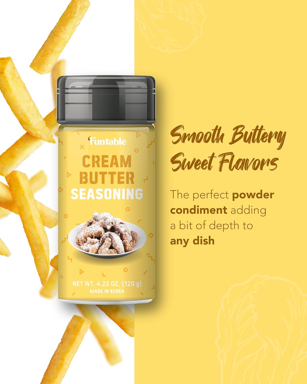 Funtable Cream Butter Seasoning (4.2Oz) - Sweet & Creamy Butter Flavor Powder, Easy To Use Perfect Seasoning For Chicken, Nugget