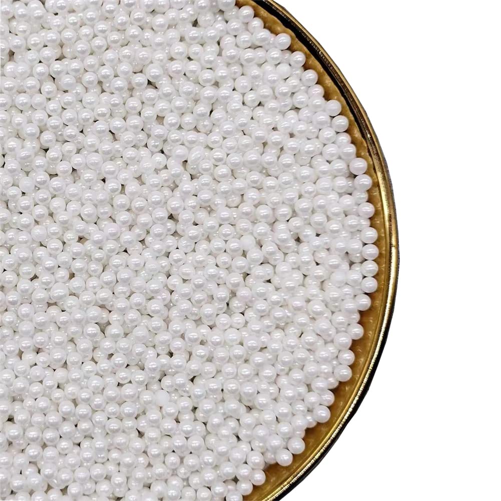 White Sprinkles Edible Pearl, 4Mm Cake Sprinkles,Cookie Sprinkles,Sugar Pearl, Edible Candy Pearls 130G 4.6Oz For Cake Cupcake D