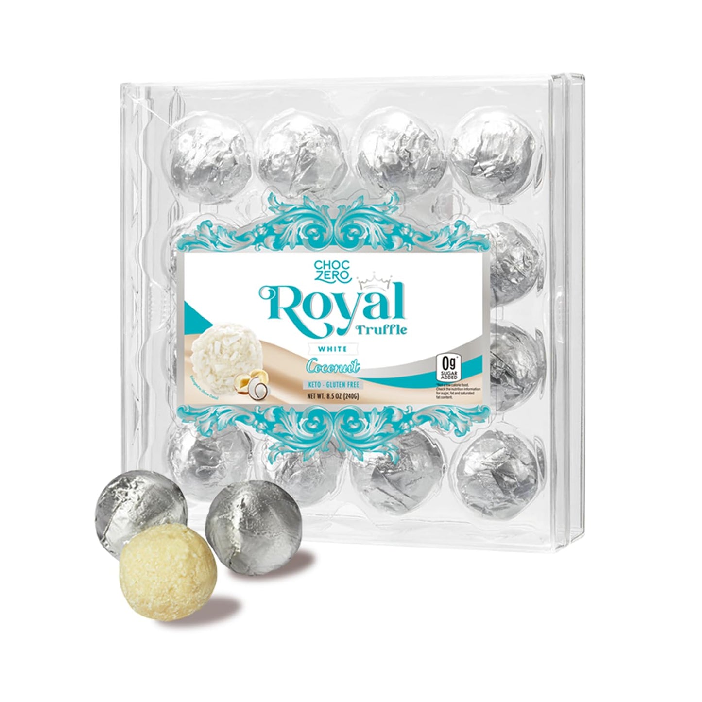 Choczero Gluten Free Truffle - White Chocolate Coconut Royal - No Sugar Added, Keto Friendly Gift (1 Box, 8.5Oz)