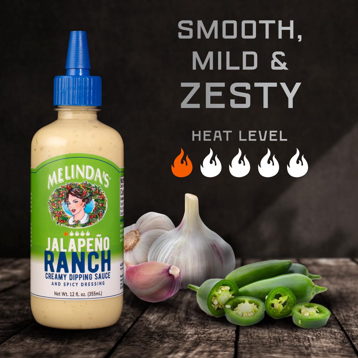 Melindas Jalapeo Ranch - 12 Oz, 1 Pack - Spicy Ranch Sauce, Hot Creamy Sauce With Jalapeo Peppers - Perfect For Wings, Pizza, Fr