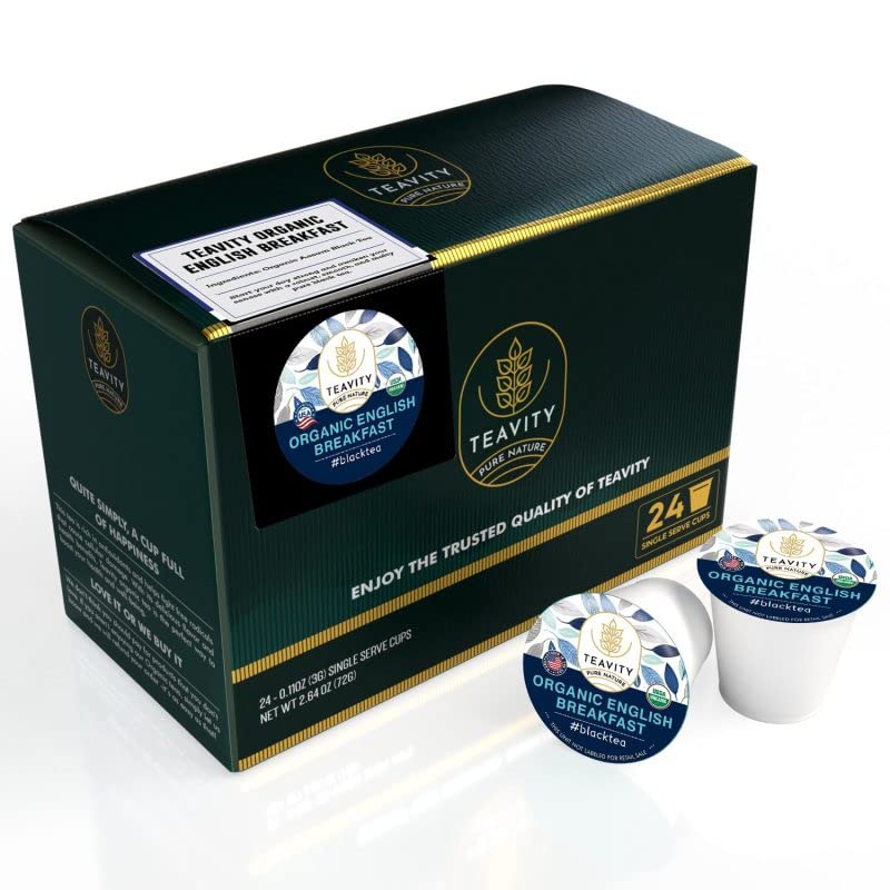 Organic English Breakfast Tea Pods For Keurig - Naturally Caffeinated Unsweetened Black Tea Pods By Teavity (24 Tea Pods)