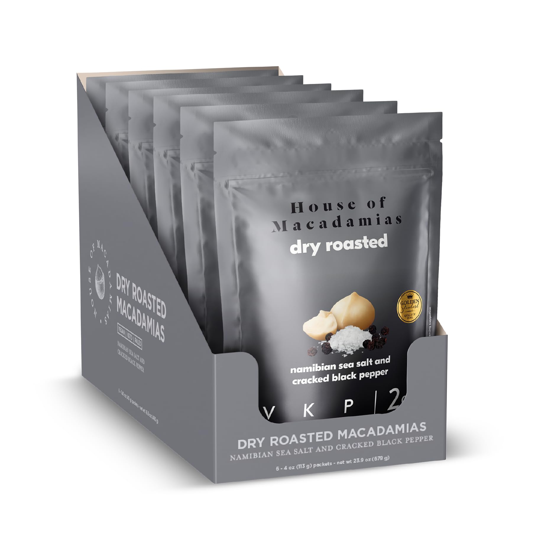 House of Macadamias Premium Seasoned Macadamia Nuts, Namibian Sea Salt & Cracked Pepper, Zero Sugar, Bulk Nuts, Keto, Vegan, Pal