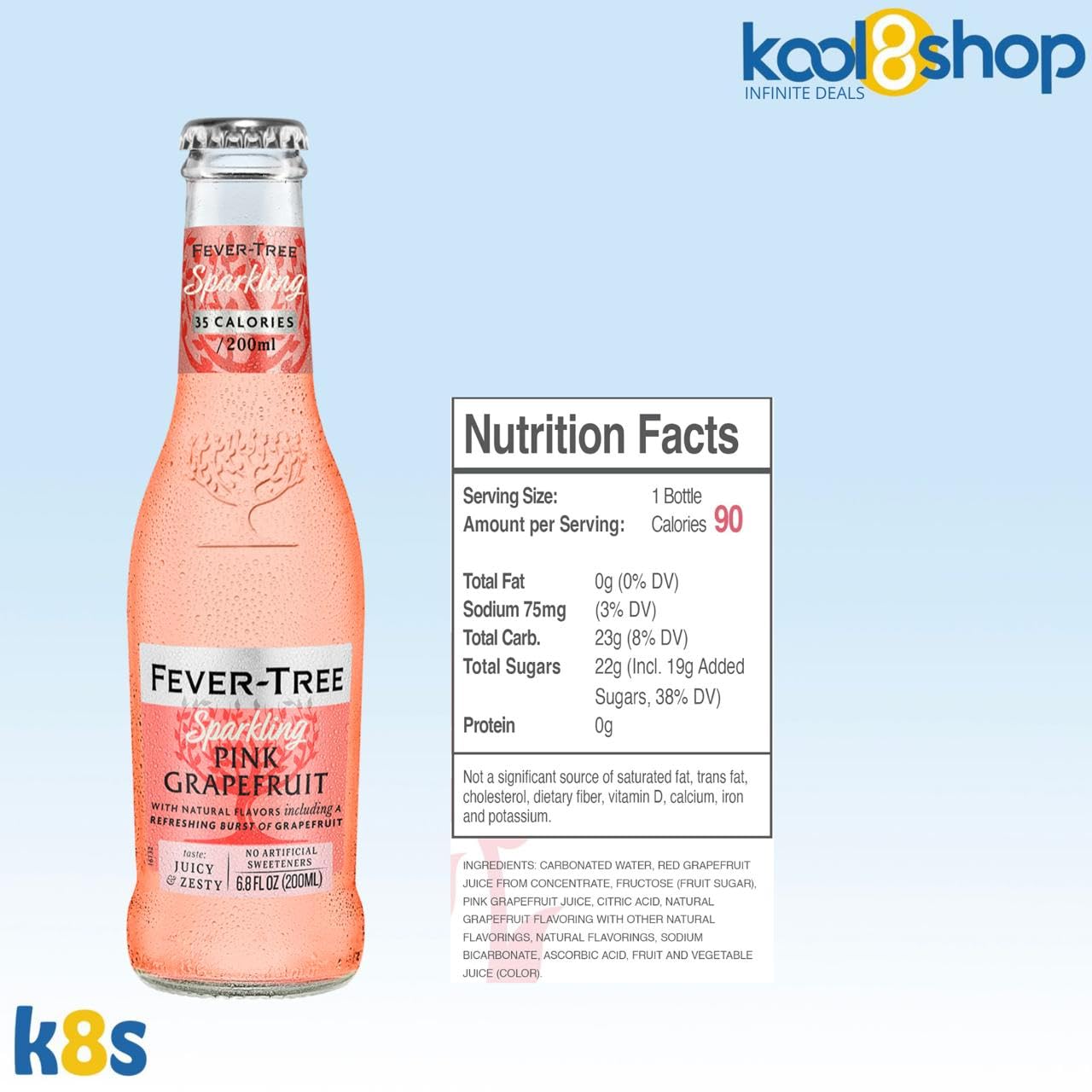 Fever-Tree Pink G fruit Mixer, 6.8 fl oz Glass Bottles, 12 Pack with 20 Plastic Stirrer Sticks