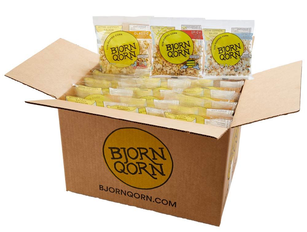 BjornQorn Popcorn Mini-Mix 30 Pack (3 Flavors) - Vegan & Gluten-Free - (10) Classic, (10) Spicy, (10) Cloudy - (30 1oz bags)