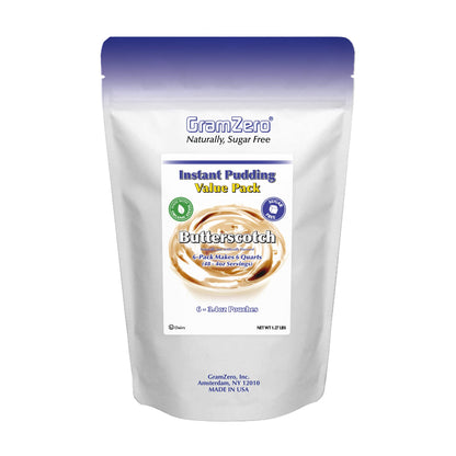 GramZero Butterscotch Sugar Free Pudding Mix 6-Pack, Great For Nutrition Club Meal Replacement Shakes, Low Calorie Dessert, Stev