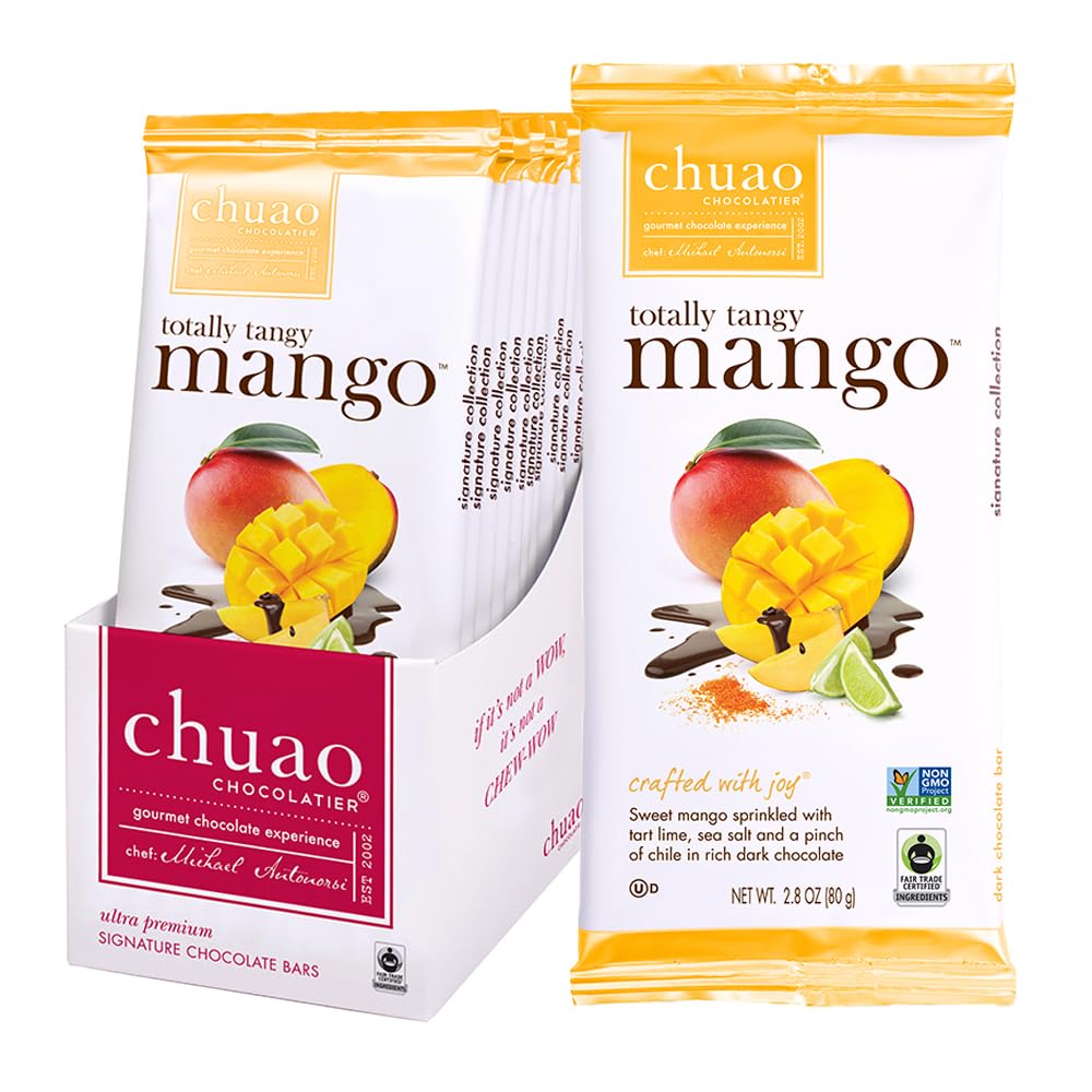 Chuao Chocolatier Totally Tangy Mango Dark Chocolate Gourmet Bars | For Gift Baskets, Birthday, Thank You, Care Package | 12 Ct, 2.8 oz Each